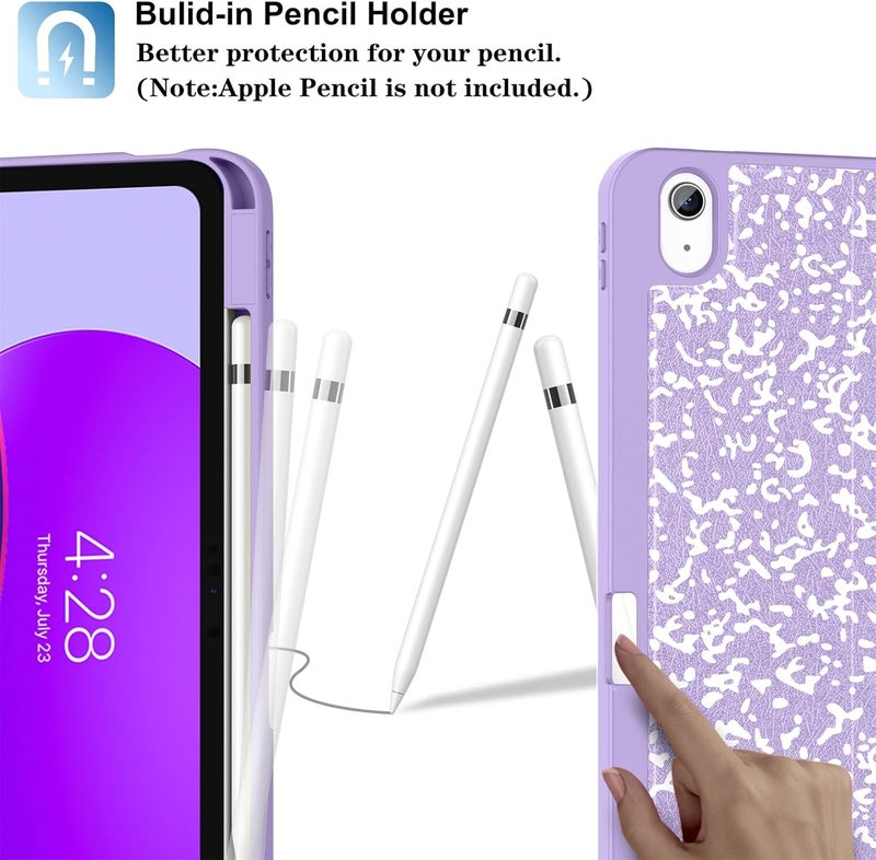 Supveco Case for iPad (A16) 11th Generation 11 inch (2025),iPad 10th Generation 10.9 inch (2022) with Pencil Holder-[Auto Wake/Sleep],Premium Folio Stand Case with Soft TPU Back Cover-Lilac Book - Image 3